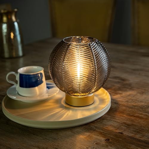 Battery Operated Decorative Glass Table Lamp with Timer Grey