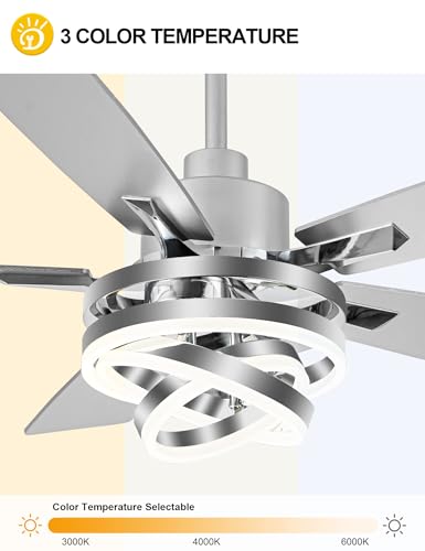 52" Modern Chandelier Ceiling Fans with Lights Silver