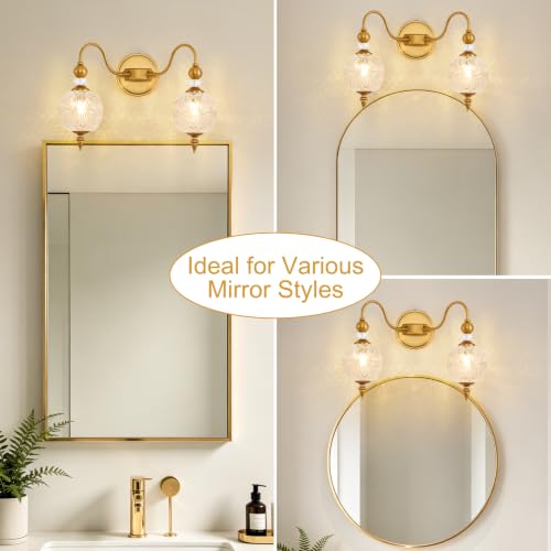 Vintage 2 Light Bathroom Vanity Light Over Mirror (Antique Gold & Clear / 2-Light)