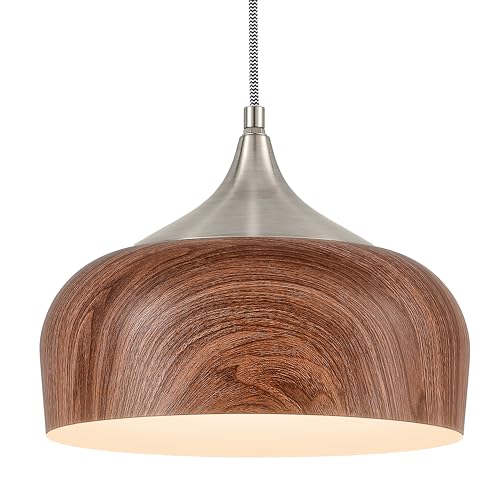 Bauhaus Pendant Light Wooden Pattern Dome Pendant Light Fixture Brushed Nickel Metal Modern Adjustable Hanging Lighting for Kitchen Island Dining Room Office Hallway Foyer Bedroom