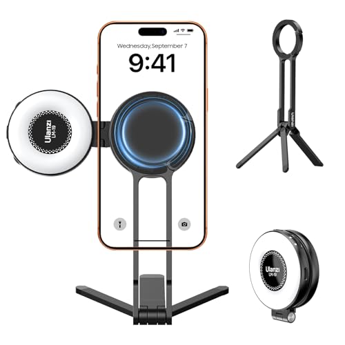 2-in-1 Magnetic Phone Tripod & Selfie Light Kit, MA30 Phone Stand with LM19 2500K-8500K LED Fill Light for MagSafe, Compatible with iPhone 17-12 Series for Photo/Vlog/Video/TikTok, Black