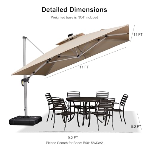 Cantilever Umbrella 11'X11' Double Top Solar LED Light