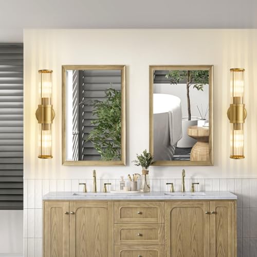Hardwired Gold Bathroom Vanity Light Glass Rod Wall Sconce