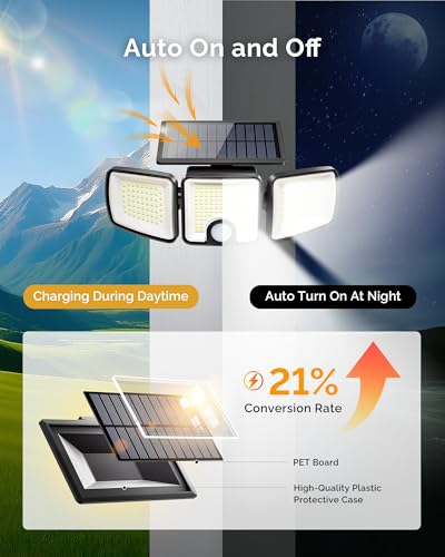 2 Pack Solar Flood Outdoor Lights with Motion Sensor 3 Modes