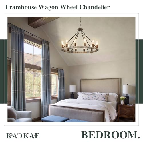 Farmhouse Wagon Wheel Chandelier 31" Wooden Chandelier Light Fixture 12