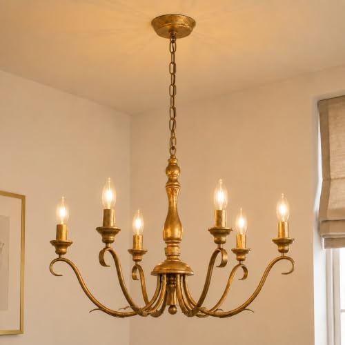 Farmhouse Vintage Antique Brass Chandelier (Distressed Gold)
