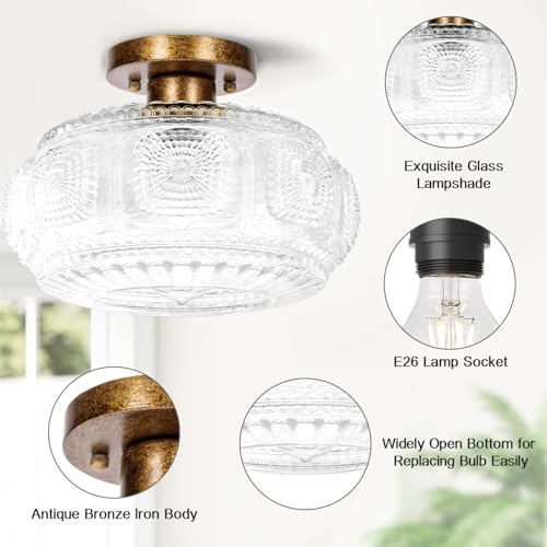 11 Inch Globe Glass Semi Flush Mount Ceiling Light Fixture