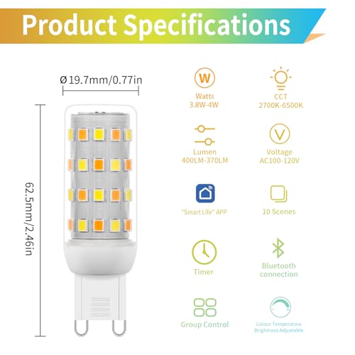 Smart G9 LED Bulbs with App & Remote Control (2 Count)