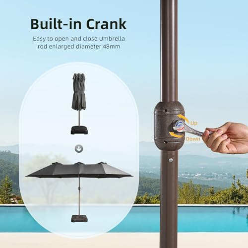 15ft Umbrella Outdoor Patio Solar Lights with Base
