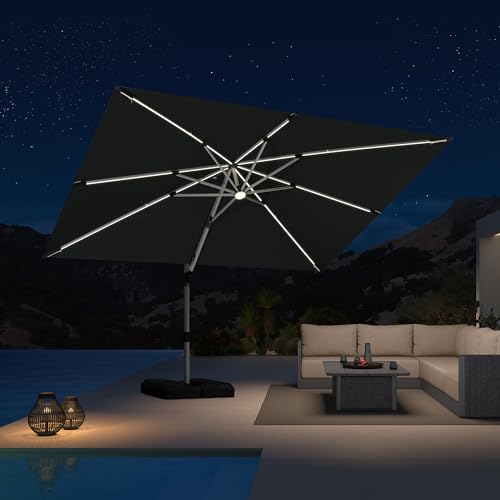 Cantilever Umbrella 9' X 12' Solar LED Light Patio Deck