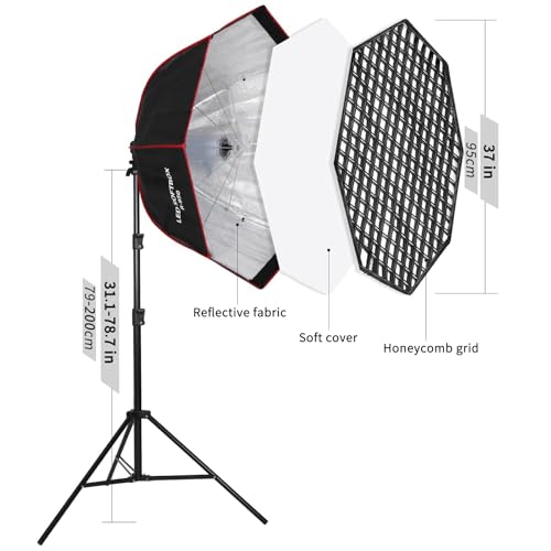 110W Octagonal Parabolic Softbox Lighting Kit with Honeycomb Grid