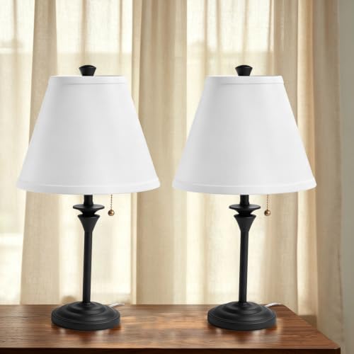 Metal Table Lamp for Bedroom (White Shade & Black Base)