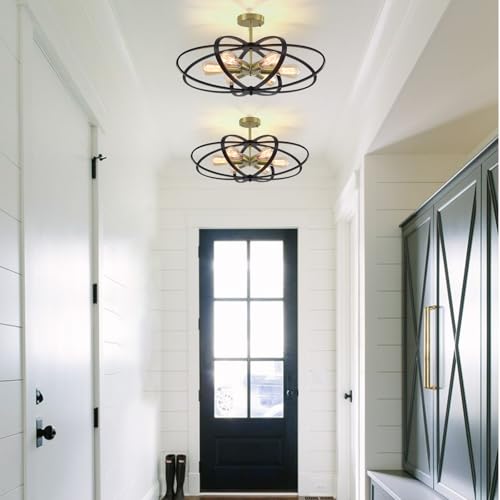 Semi Flush Mount Ceiling Light Fixture Chandelier 25''Black Gold Bedroom Ceiling Lights 6 (6 Count)