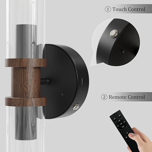 Black & Walnut Wireless Battery Operated Wall Sconces with Remote