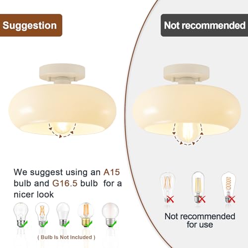 Mid Century Modern Cream White Semi Flush Ceiling Light 11.0 Inch