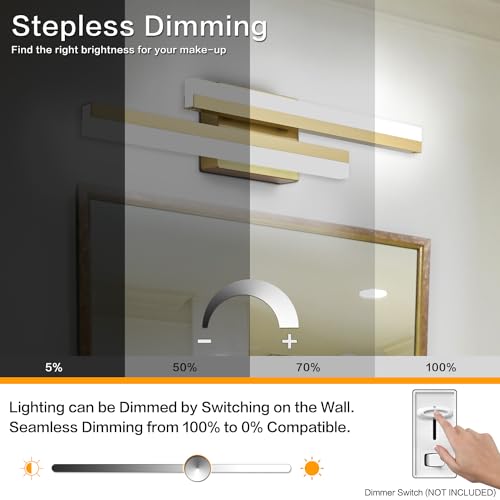 24 Inch LED Vanity Light Brushed Gold Bathroom Light Fixtures Over Mirror Modern Bath Lighting Bar 5CCT