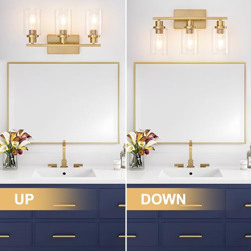 3 Light Bathroom Light Fixtures Brushed Brass Vanity Light Over Mirror Modern Farmhouse Wall Lighting Sconces Wall Lamp for Bathroom
