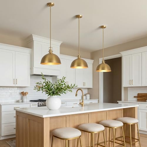 13 Inch Brushed Gold Metal Pendant Light Kitchen Island