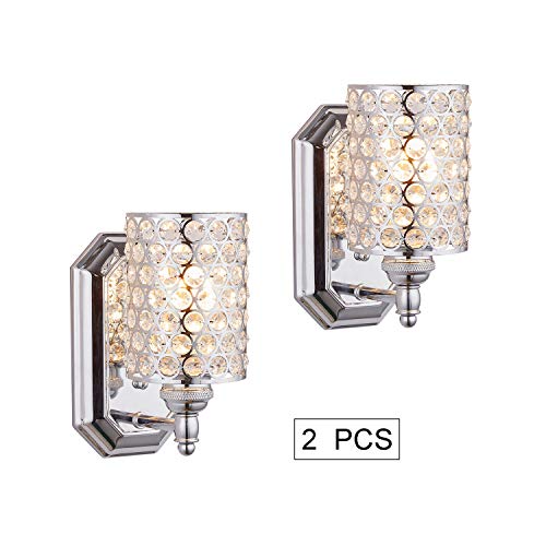 Crystal Wall Sconce Chrome Dry&Wet Dual Use 2 Pack 1 Light UL Certified (2 Count)