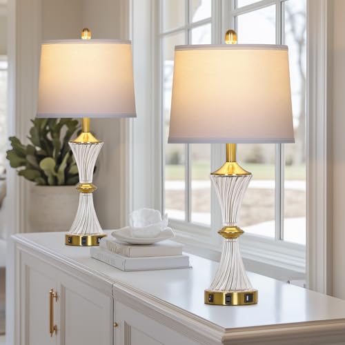 Crystal Glass Table Lamp Set of 2 with USB C+A Ports & AC Outlet (2 Count)