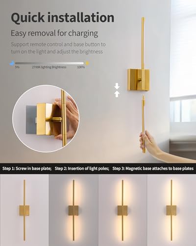 Gold 31.5" Cordless Wall Sconces Set of 2 (2 Count)