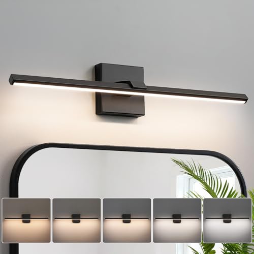 Black Bathroom Vanity Light 24 Inch Modern Bathroom Light Fixtures Over Mirror 18W Dimmable 5CCT LED Vanity Light Bar for Bathroom Mirror Cabinets Bedroom