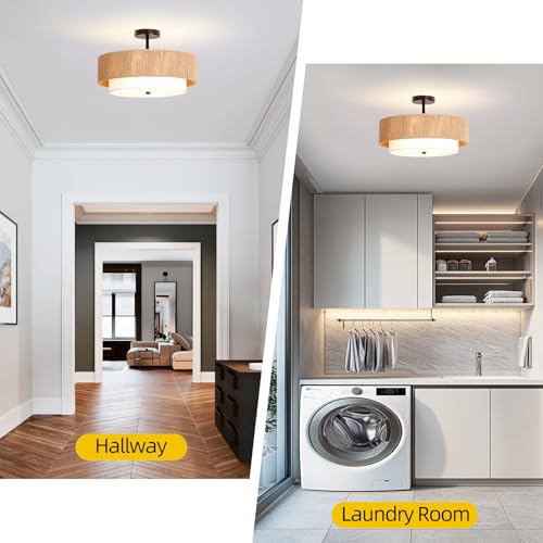 Boho Rattan semi Flush Mount Ceiling Light