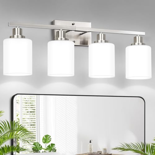 4 Light Vanity Light with Milky White Shades (4 Count)