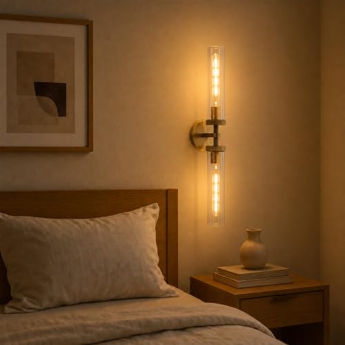 24 in Bathroom Sconces Set of 2 Linear Brass Sconce Hardwired (2 Count)