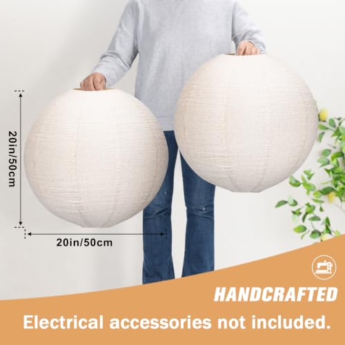 2PCS Hanging Lamp Shade Can replace Large paper lantern 20INCH Linen Pendant Light Shade Round Off (2 Count)