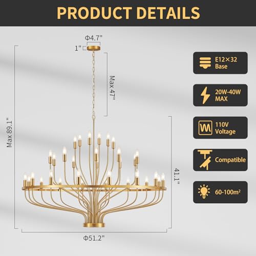 51.2" Large Gold Chandelier