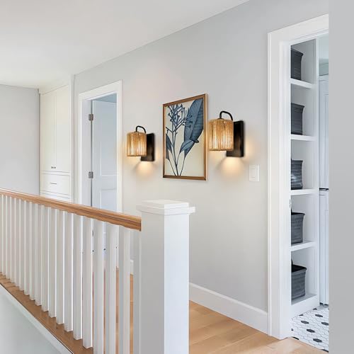 Boho Wall Sconce Rattan Wall Light Fixtures Hemp Rope Sconces