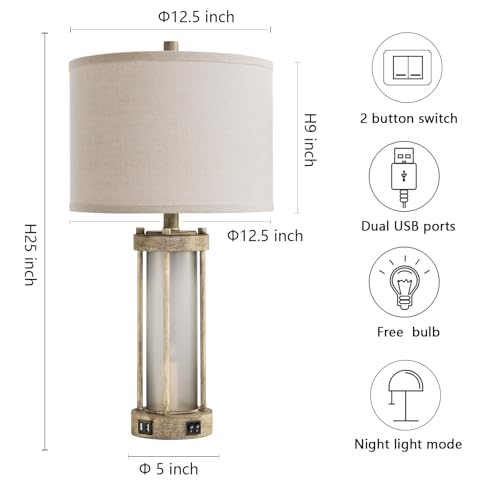 Farmhouse Table Lamps Set of 2 for Living Room with 2 USB Ports (2 Count)