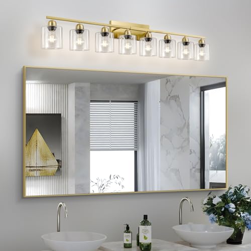 Modern Brushed Gold 8 Light Bathroom Light Fixtures