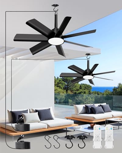 Outdoor Gazebo Ceiling Fan with Light and Remote (Black / 28 Inch)
