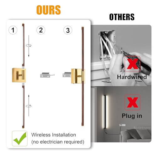 Walnut Gold Battery Operated Wall Sconce with Remote Control 24 Inch