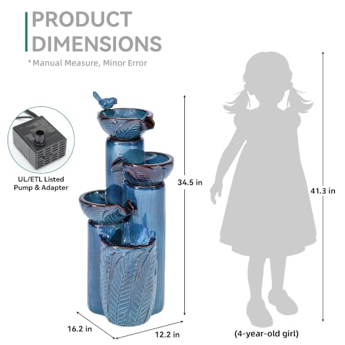 34" H Ceramic Outdoor Water Fountain with LED Lights