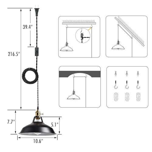 Industrial Plug in Pendant Light