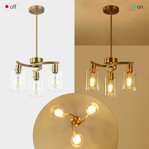 3 Light Brushed Gold Chandelier for Dining Room