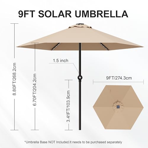 Patio Umbrella 9FT Solar Lights Push Up Outdoor Market Umbrella Navy