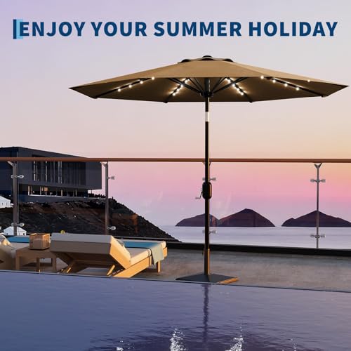 9FT Solar LED Patio Umbrella with Tilt & Crank