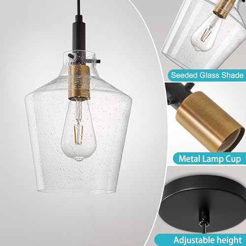 Seeded Glass Pendant Lighting for Kitchen Island 1 Pack Black Gold 8 Inch