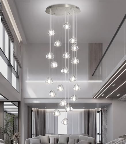 LED Glam Chandelier 138 inches Long Light Luxury Crystal Ceiling Chandeliers Remote Dimmable High Ceiling Pendants Lighting Fixtures Antique Gold 20 Lights