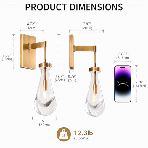 Raindrop Brass Wall Sconces Set of 2 (2 Count)