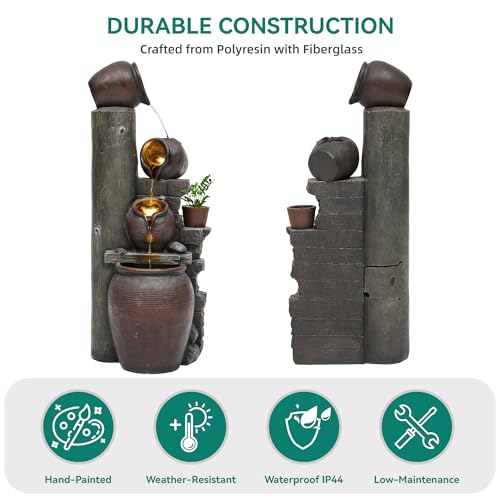 AUTODAYA 40" H Oversized Pitchers Outdoor Fountain with Warm LED Lights