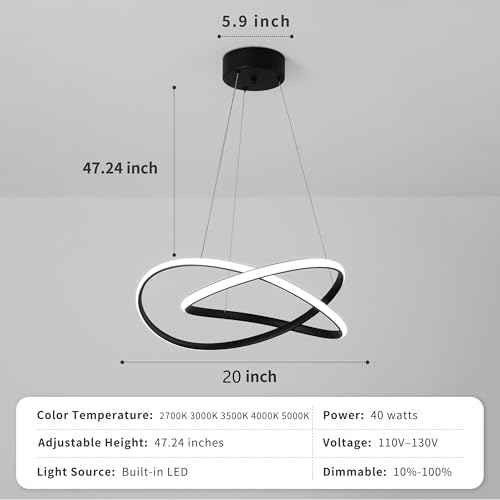 Modern LED Chandelier for Dining Room Pendant Light Fixture 40W | 5CCT/2700K-5000K,Dimmable,For Bedroom,Living Room,Dining Room,Kitchen,Kids Nursery,Home Office