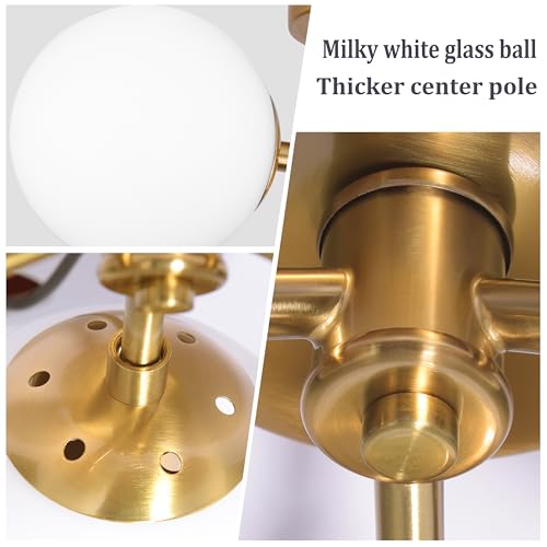 3 Light Mid Century Modern Gold Globe semi Flush Mount Ceiling Brass Chandelier 3