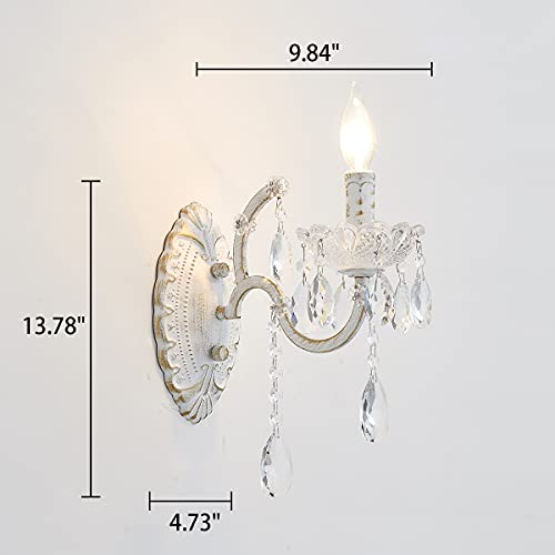 Crystal Wall Sconce Distressed White Vintage Wall Chandelier