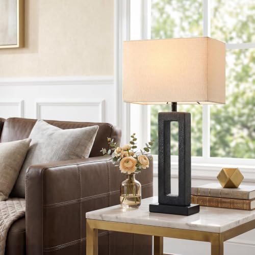 22" Matte Black Textured Ceramic Table Lamps Set of 2
