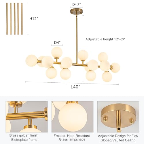 Modern Gold Chandelier Rectangle Pendant Light Sputnik Chandeliers Hanging Light Fixture 16
